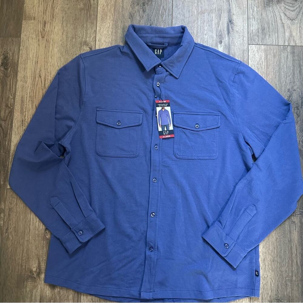 NWT! GAP Men’s Blue‎ Knit Button-Up Shirt, Shacket, XL